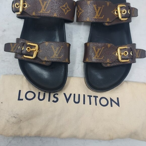 Louis Vuitton Brown Buckle Bom Dia Monogram Flat Slide Sandal - Picture 8 of 13